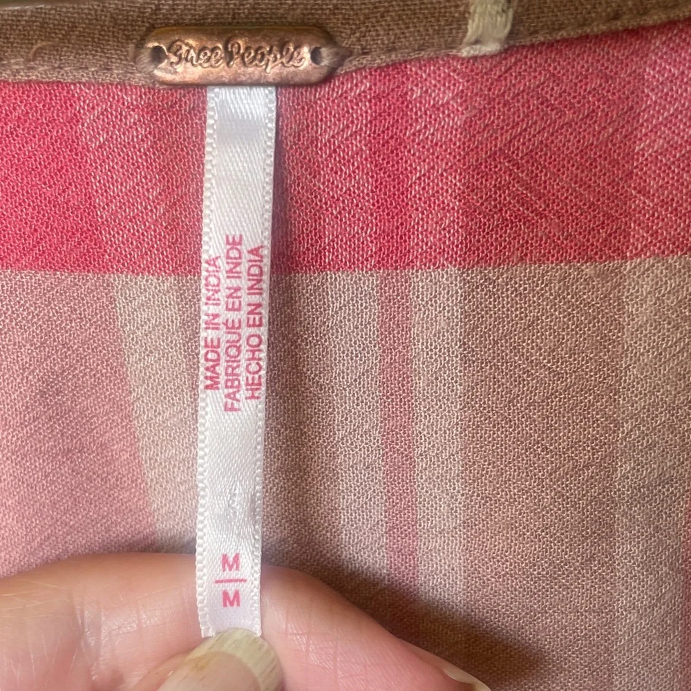 Free People Pink and tan Plaid V-Neck dress-M